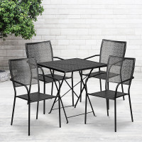 Flash Furniture CO-28SQF-02CHR4-BK-GG 28'' Square Black Indoor-Outdoor Steel Folding Patio Table Set with 4 Square Back Chairs 
